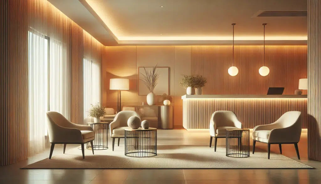 Elegant and modern luxury hotel room with stylish decor, reflecting contemporary hospitality trends.